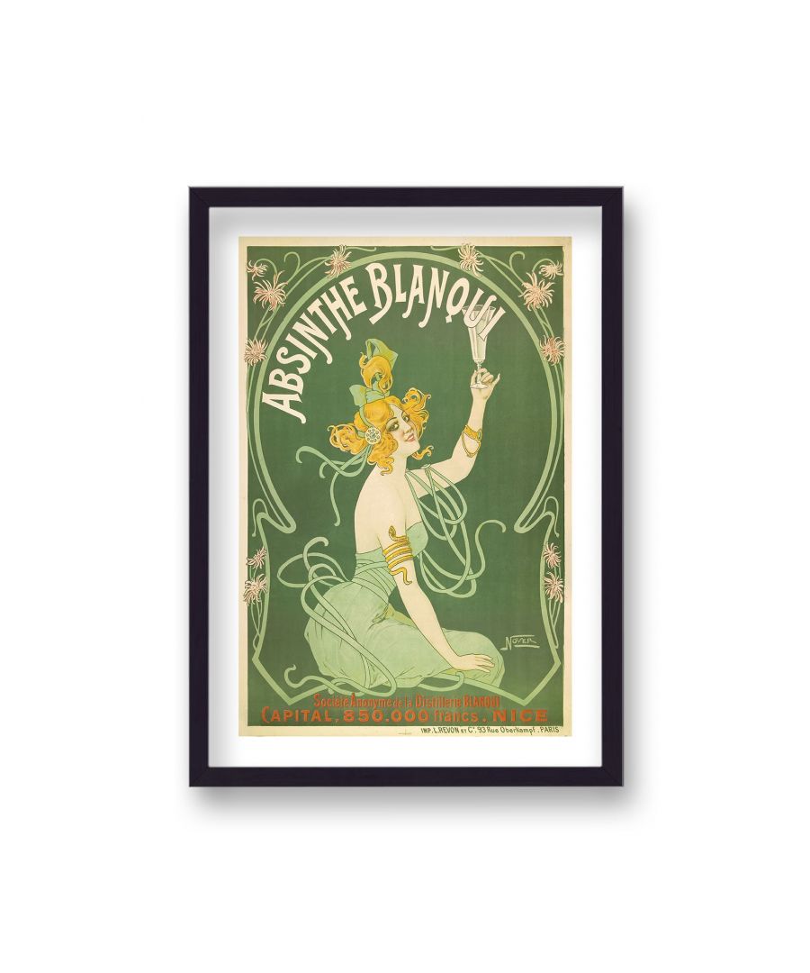 Image for Vintage Advertising Print Absinthe Blanqui Green with Border - Black Frame