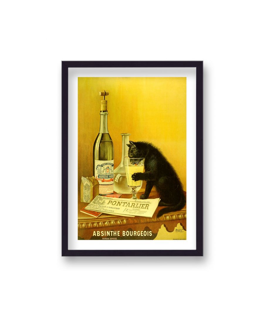 Image for Vintage Advertising Print Absinthe Bourgeois Black Cat with Border - Black Frame