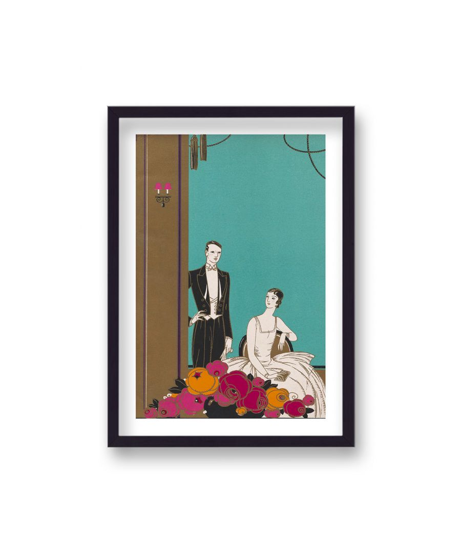 Image for Vintage 1930s Publication Print Young Couple Tuxedo Ballgown - Black Frame