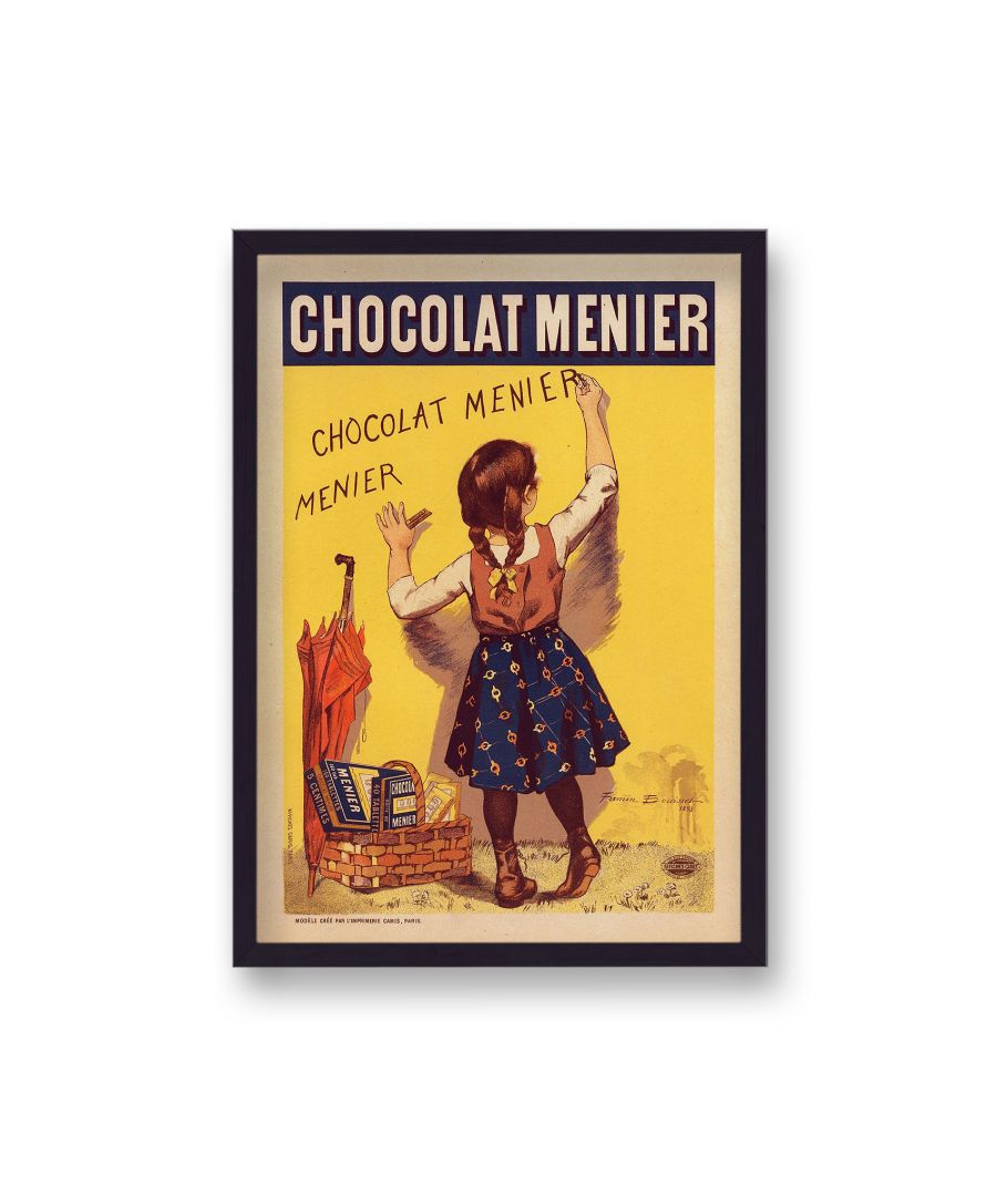Image for Vintage Advertising Print Chocolat Menier Young Girl writing on Wall - Black Frame