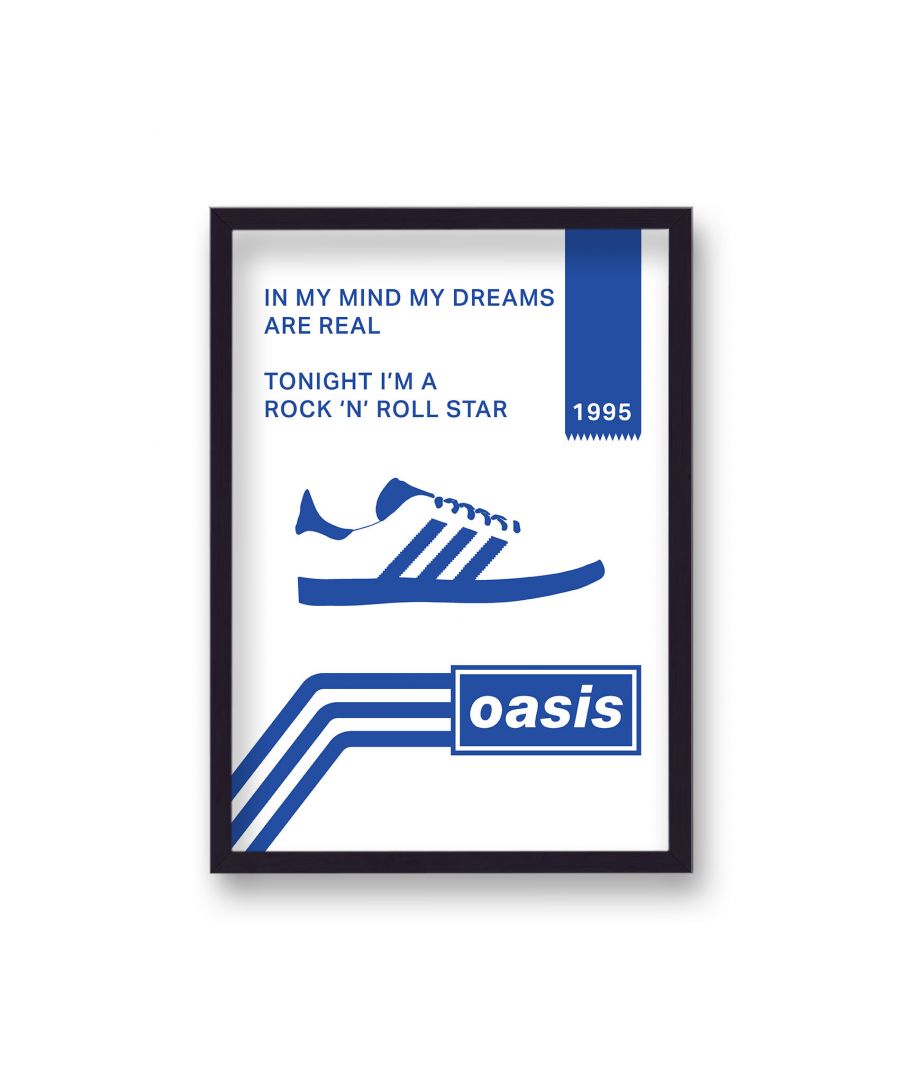 Image for Oasis White & Blue Rock N Roll Star Lyric Print - Black Frame
