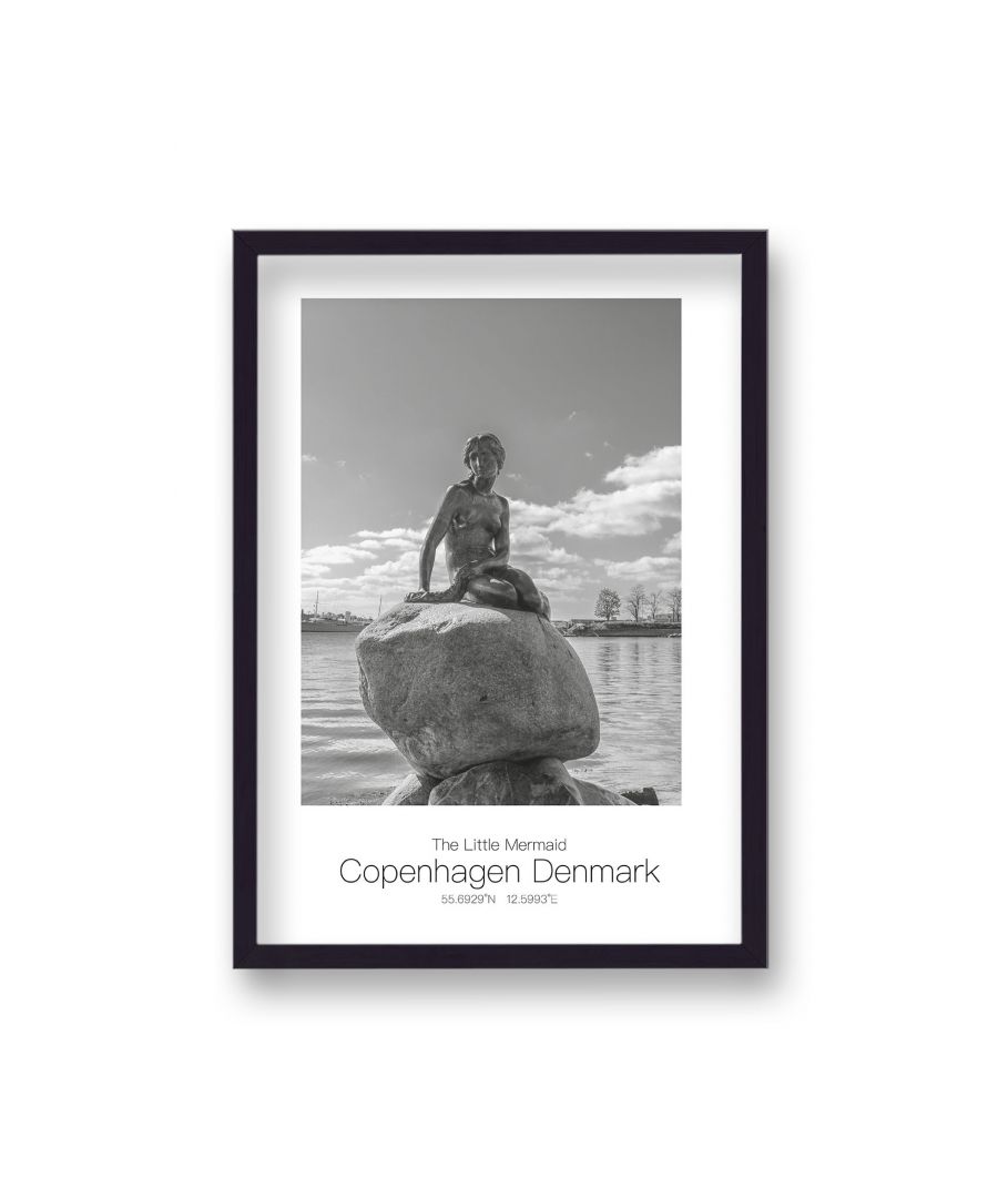 Image for Polaroid Style B&W Travel Print The Little Mermaid Copenhagen Denmark - Black Frame