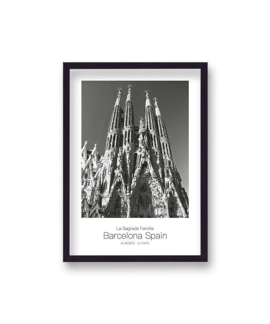 Image for Polaroid Style B&W Travel Print La Sagrada Familia Barcelona Spain - Black Frame