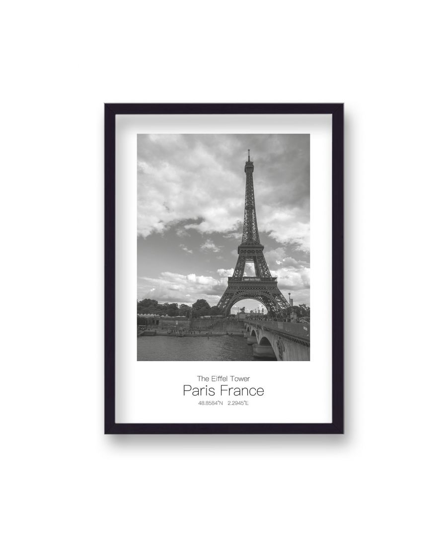 Image for Polaroid Style B&W Travel Print Eiffel Tower Paris France - Black Frame
