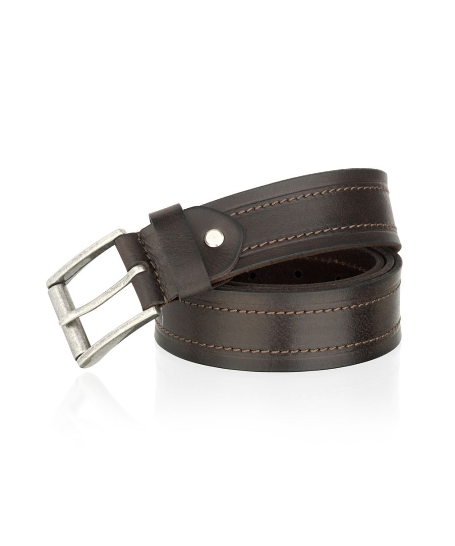 Image for Woodland Leather Brown 38mm Casual Adjustable Double Stitch Jean Belt Brush Metal Buckl