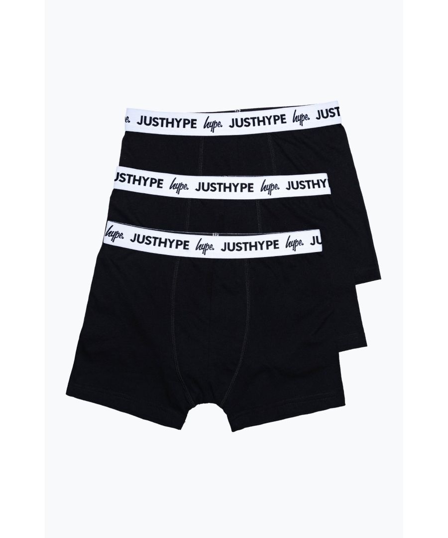 Everyday starts with a comfy pair of boxers to build your outfit. The HYPE. boys boxer underwear set, comes in a 3 pack. The design features a monochrome colour palette in a 100% soft cotton fabric base. With an elasticated embossed waistband to ensure the perfect fit. Available in sizes 7-8 years to 13-14 years. Machine wash at 30 degrees.