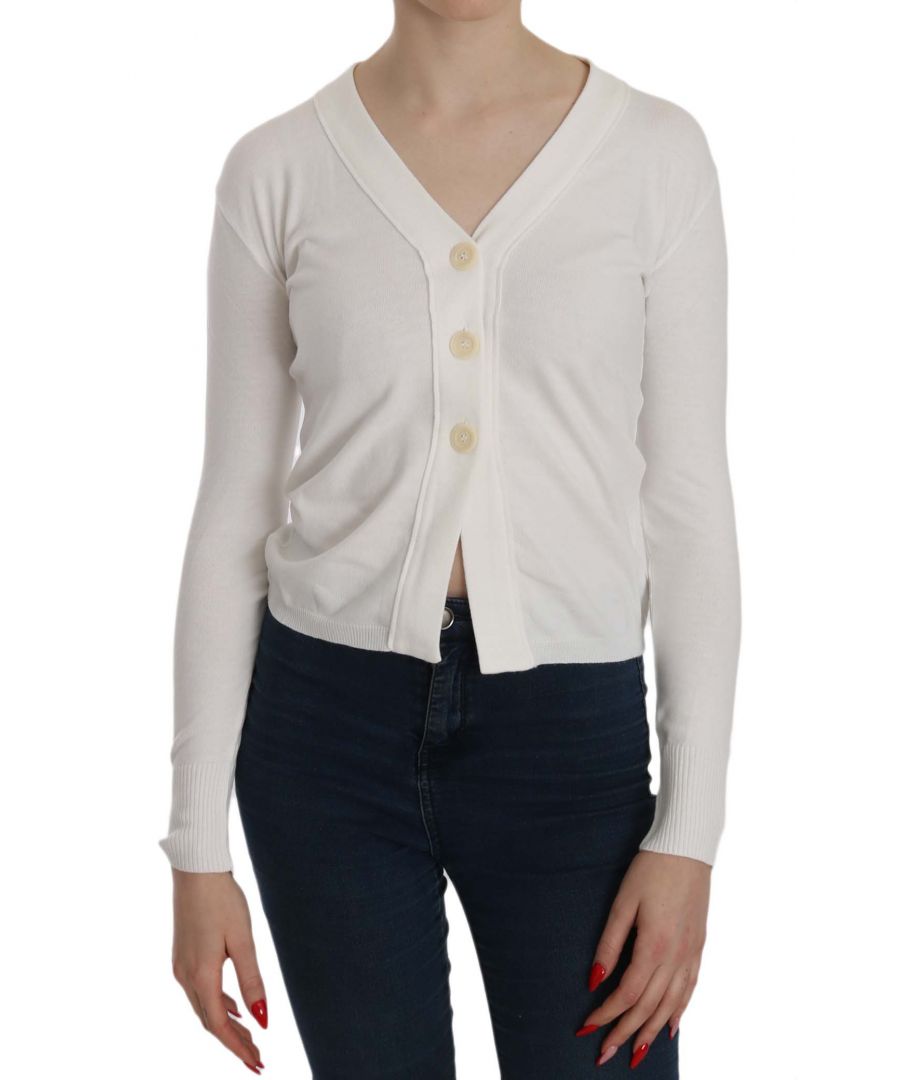 Image for Byblos White V-Neck Long Sleeve Cropped Cardigan Top Sweater