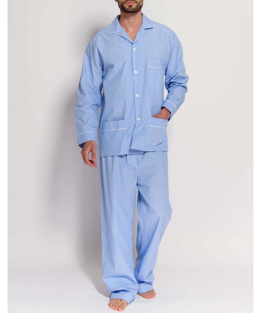 Image for British Boxers Men's Blue and White Stripe Pyjama Set