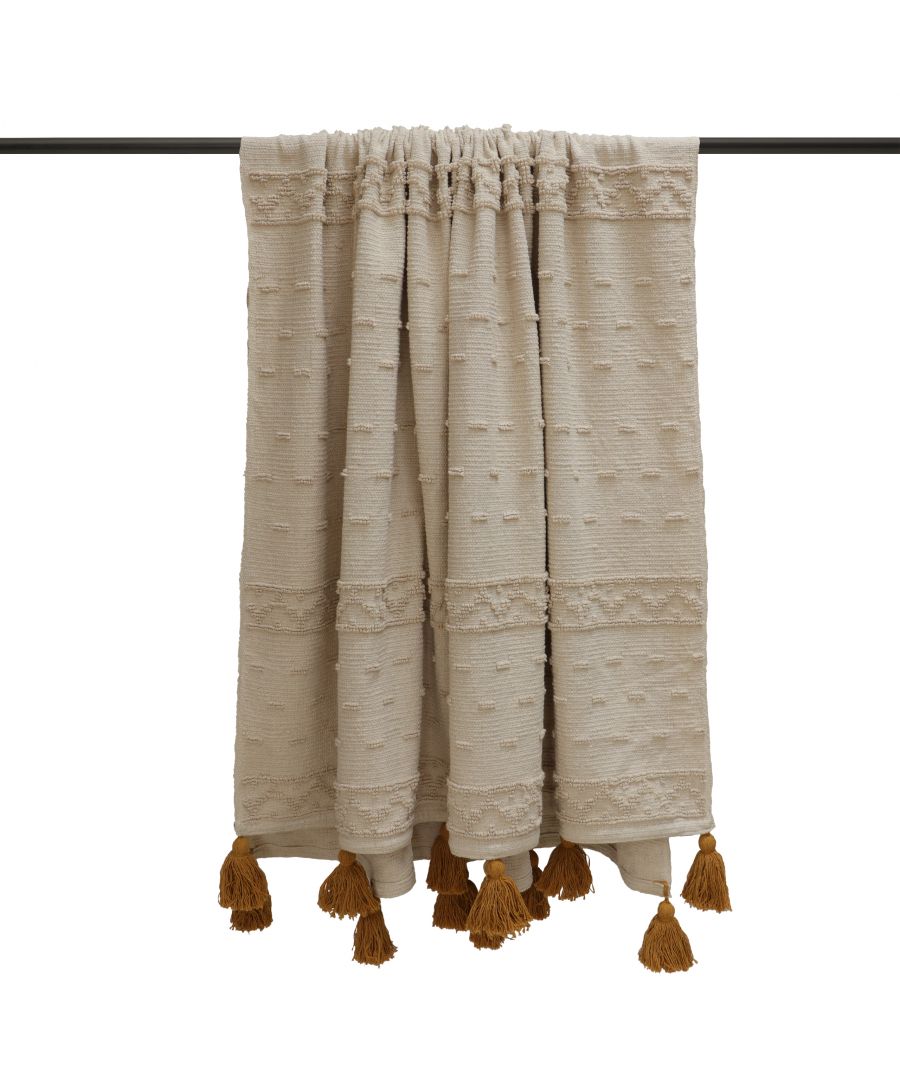 Add some personality and style to your home with the Boho cotton woven throw, featuring contrast colour tassels on two sides and tufting detail. A natural coloured base makes this a versatile throw for any home.