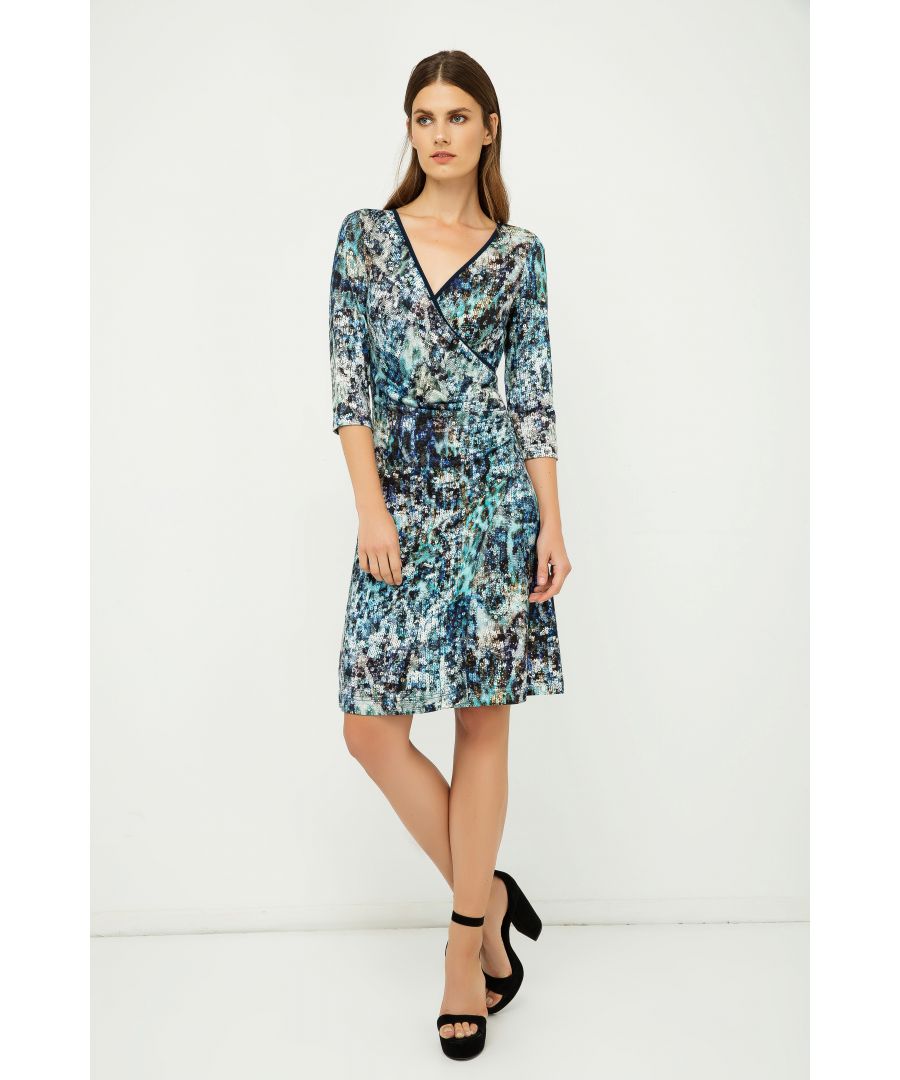Image for Print Jersey Faux Wrap Dress in Blue