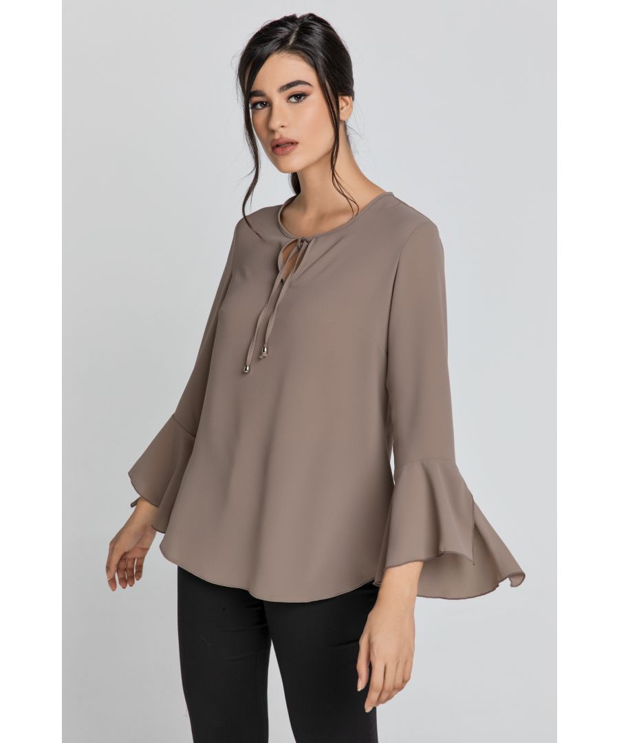 Image for Iron Brown Flounce Sleeve Top by Conquista
