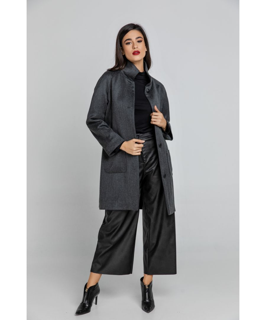 Image for Wool Blend Dark Grey Coat by Conquista Fashion