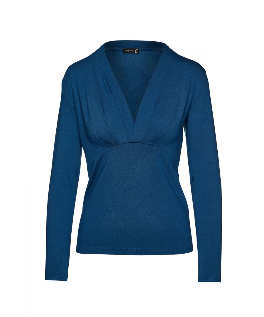 Image for Petrol Long Sleeve Faux Wrap Top in Stretch Jersey Sustainable Fabric