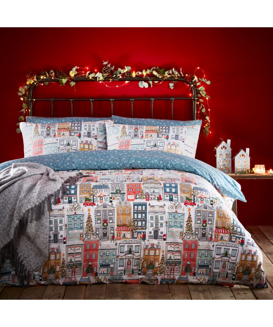 furn. Festive Town Duvet Set - Multicolour Cotton - Size Single