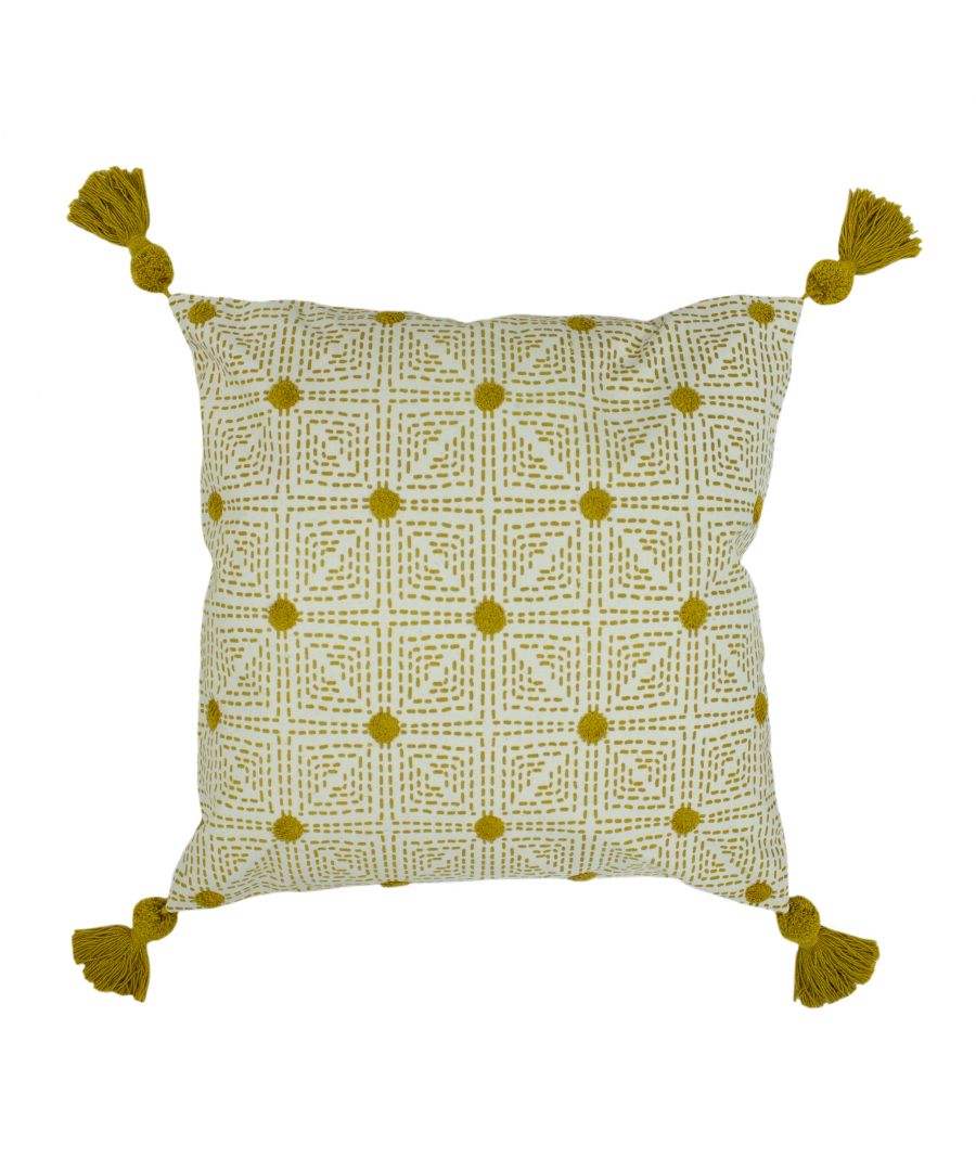 Add some texture and modern style to the best spot in the house with this tufted cotton cushion. In warm-toned colours, this cushion has a fluffy tufted polka dot design arranged in a diamond and dot geometric pattern. Finished with a tassel at each corner, it’s a must for every season.