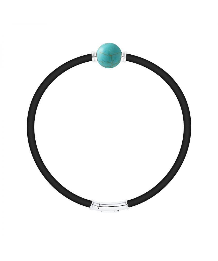 Bracelet Neoprene - NATURAL TURQUOISE STONE - LUXE EDITION- Sterling Silver 925 Thousandths Ferrules | HR® elasticated - High Resistance | Manufactured in our French Workshop | Delivered with our prestige box and a certificate of warranty & authenticity