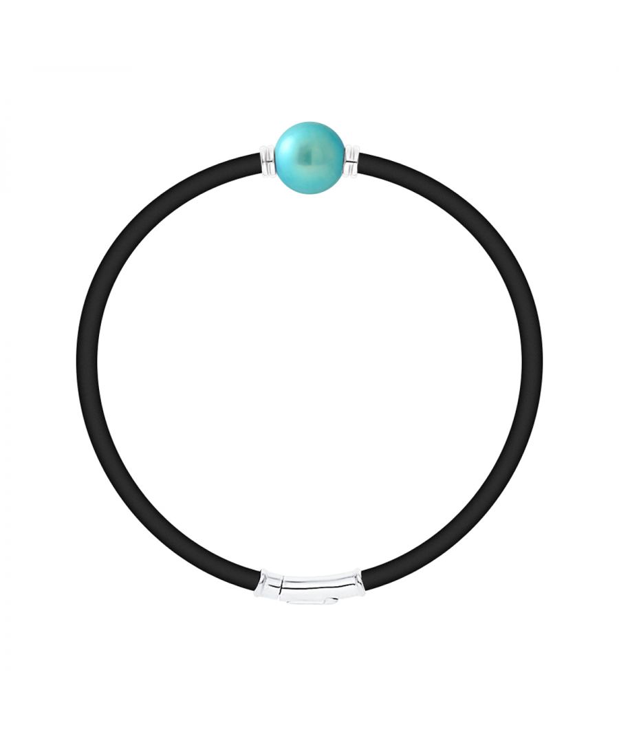 Bracelet Neoprene - LUXE EDITION - True Natural Freshwater Pearl Round shaped 10-11 mm - Turquoise blue color- Sterling Silver 925 Thousandths Ferrules | HR® elasticated - High Resistance | Manufactured in our French Workshop | Delivered with our prestige box and a certificate of warranty & authenticity