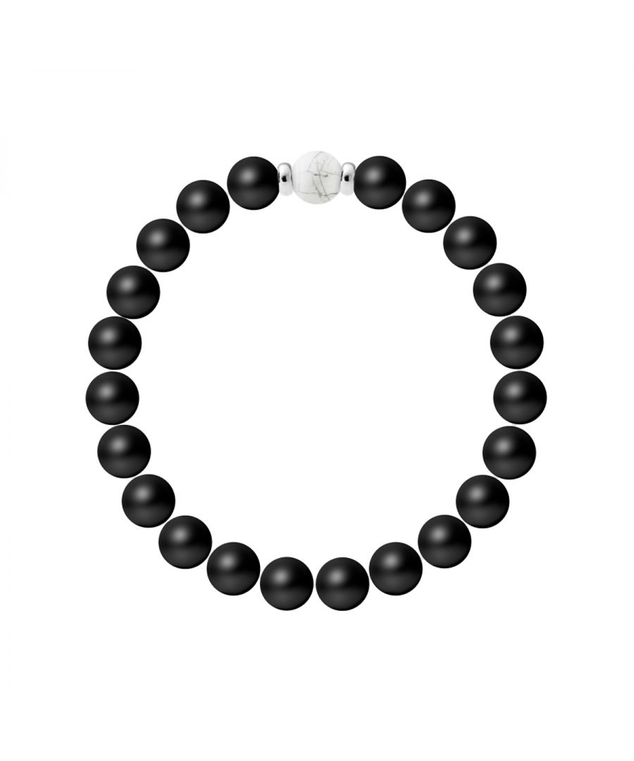 Bracelet - Black Agate - Natural White Howlite stone- Sterling Silver 925 Thousandths Ferrules | HR® elasticated - High Resistance | Manufactured in our French Workshop | Delivered with our prestige box and a certificate of warranty & authenticity