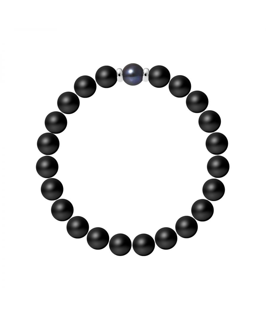 Bracelet - Black Agate - Freshwater Quality AA - Black Color - True Natural Freshwater Pearl Round shaped 9-10 mm - Black Color- Sterling Silver 925 Thousandths Ferrules | HR® elasticated - High Resistance | Manufactured in our French Workshop | Delivered with our prestige box and a certificate of warranty & authenticity