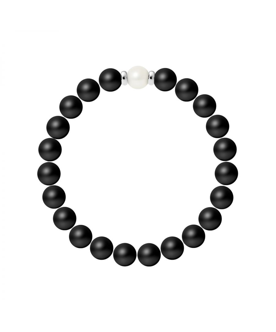 Bracelet - Black Agate - Freshwater Quality AA - Natural White Color - True Natural Freshwater Pearl Round shaped 9-10 mm - Natural White Color- Sterling Silver 925 Thousandths Ferrules | HR® elasticated - High Resistance | Manufactured in our French Workshop | Delivered with our prestige box and a certificate of warranty & authenticity