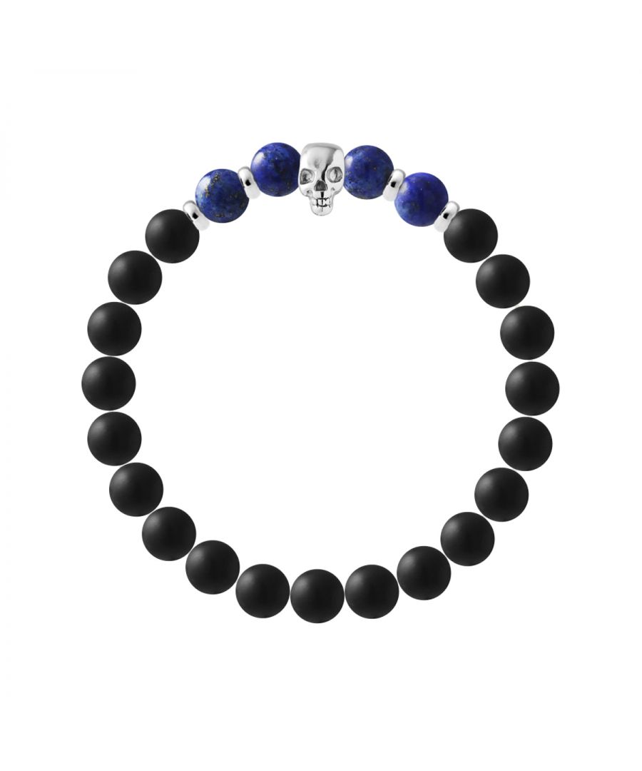 Bracelet TETE DE MORT - BLACK AGATE STONE - LAPIS LAZULI - Skull Head Sterling Silver 925 Thousandths | HR® elasticated - High Resistance | Manufactured in our French Workshop | Delivered with our prestige box and a certificate of warranty & authenticity