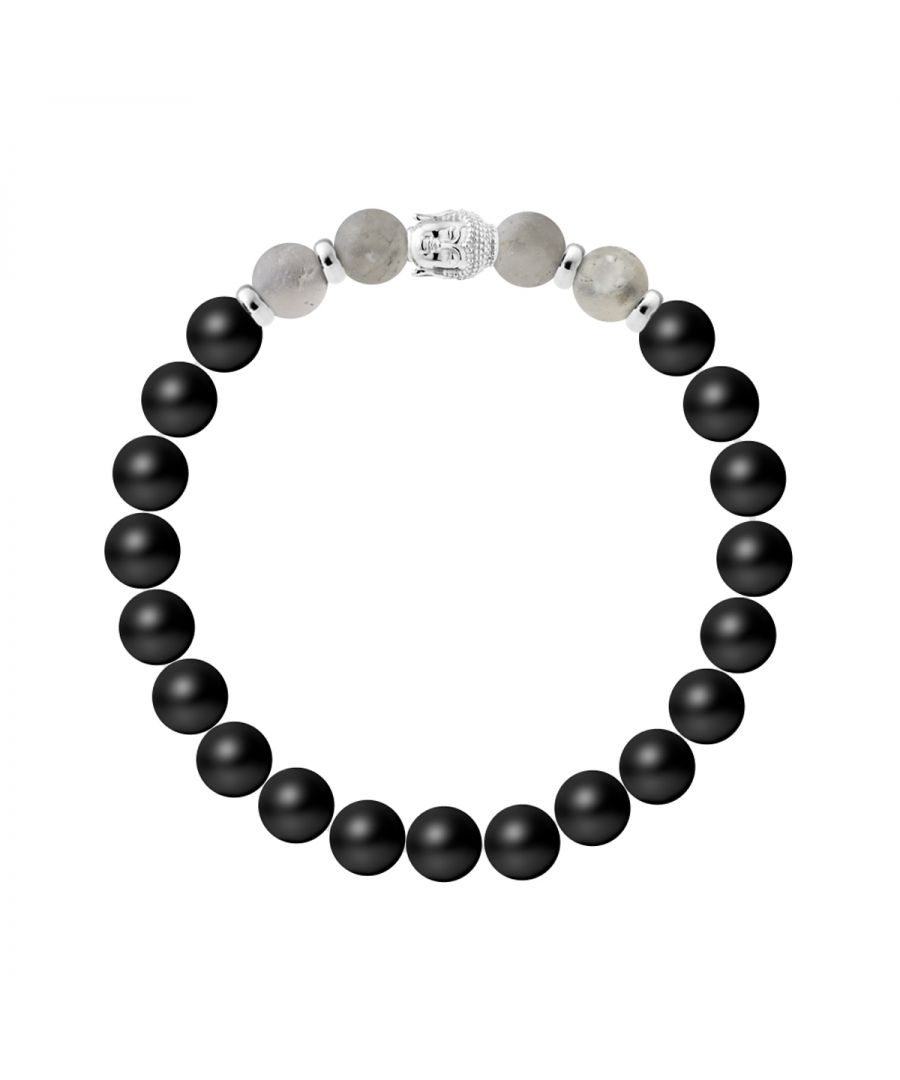 Bracelet BUDDHA - BLACK AGATE STONE - QUARTZ - Buddha Sterling Silver 925 Thousandths | HR® elasticated - High Resistance | Manufactured in our French Workshop | Delivered with our prestige box and a certificate of warranty & authenticity