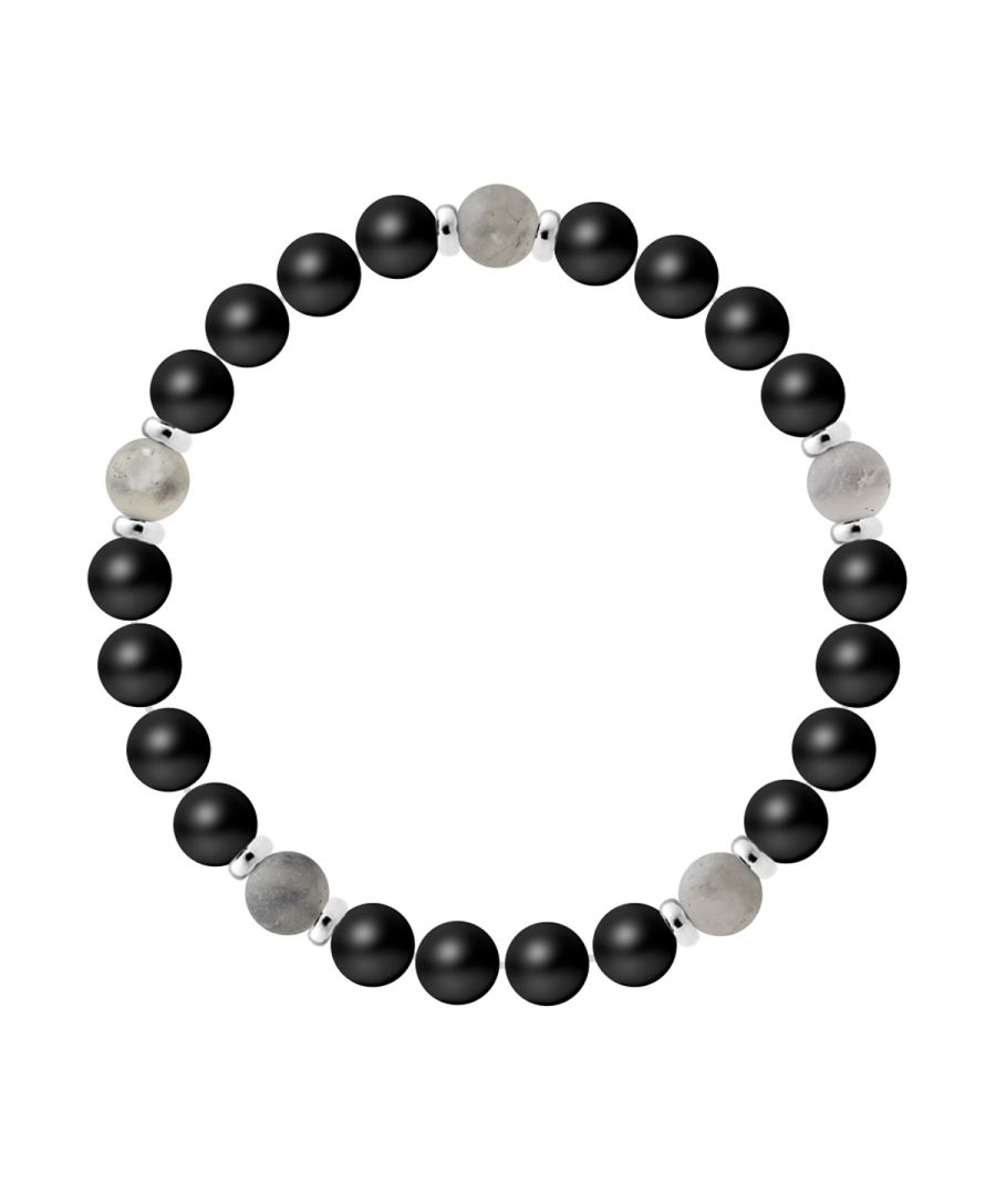 Bracelet 5 Stones | BLACK AGATE STONE - QUARTZ | Sterling Silver 925 Thousandths Ferrules | HR® elasticated - High Resistance | Manufactured in our French Workshop | Delivered with our prestige box and a certificate of warranty & authenticity