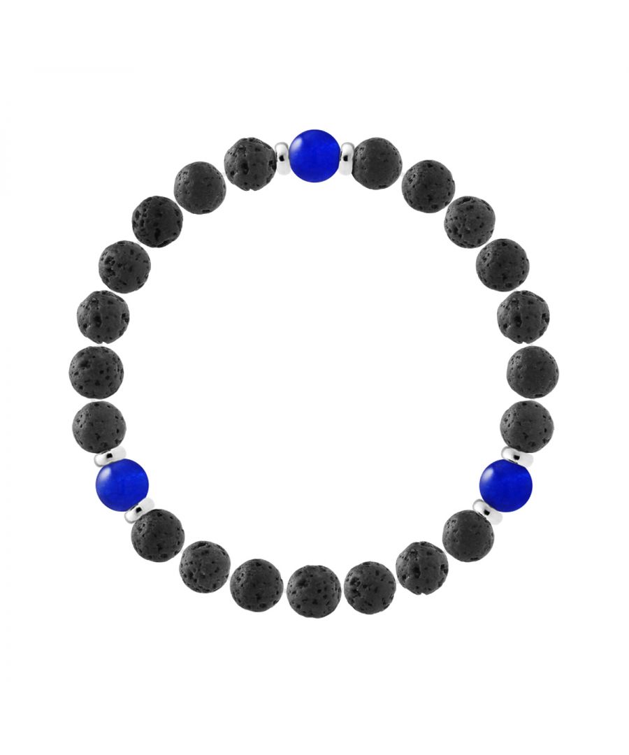 Bracelet | Natural Lava stone | Diameter 8 mm - LAVA STONE - CALCEDONIA Blue- Sterling Silver 925 Thousandths Ferrules | HR® elasticated - High Resistance | Manufactured in our French Workshop | Delivered with our prestige box and a certificate of warranty & authenticity