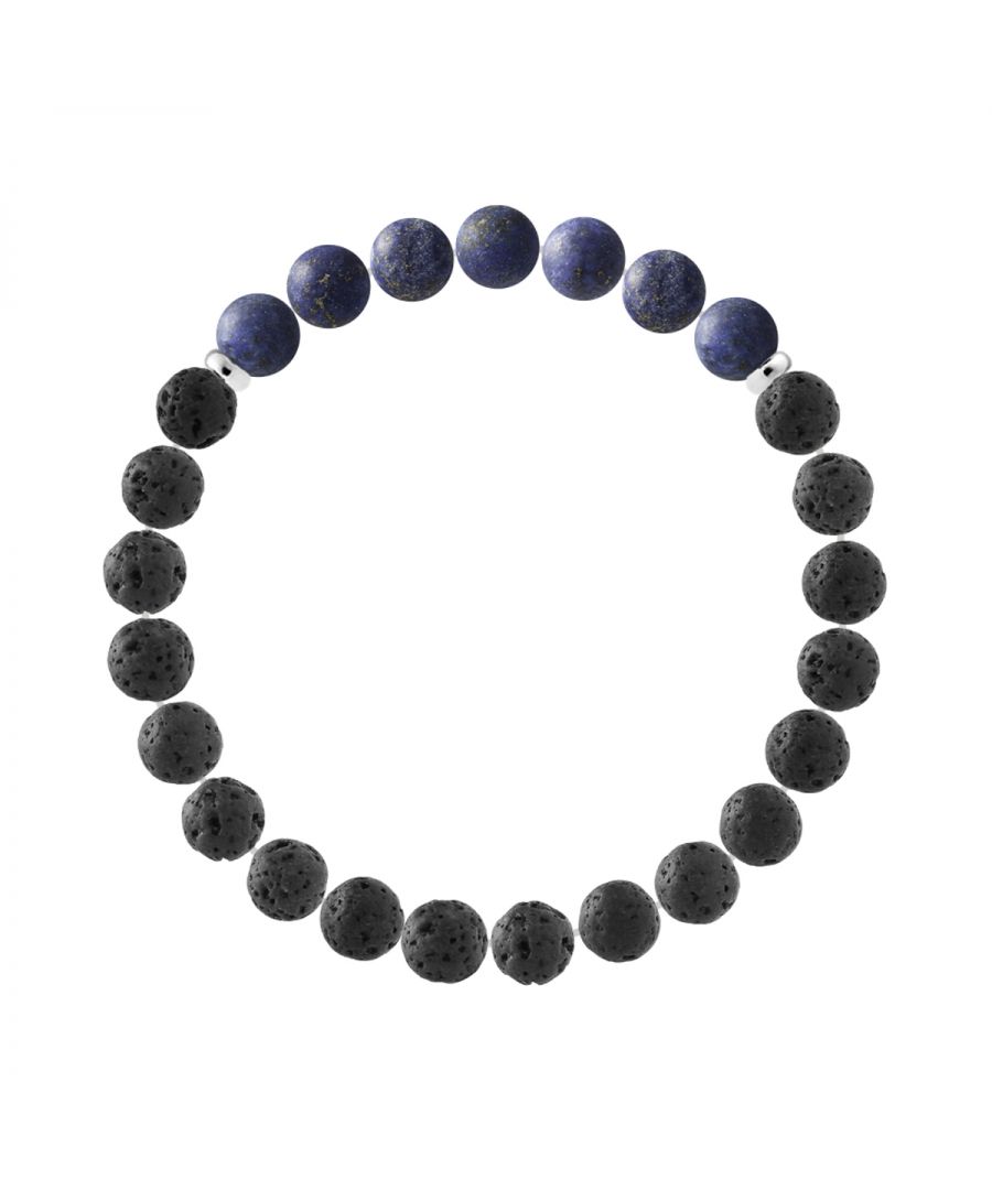 Bracelet | Natural Lava stone | Diameter 8 mm - LAVA STONE - CHRYSOCOLLA- Sterling Silver 925 Thousandths Ferrules | HR® elasticated - High Resistance | Manufactured in our French Workshop | Delivered with our prestige box and a certificate of warranty & authenticity