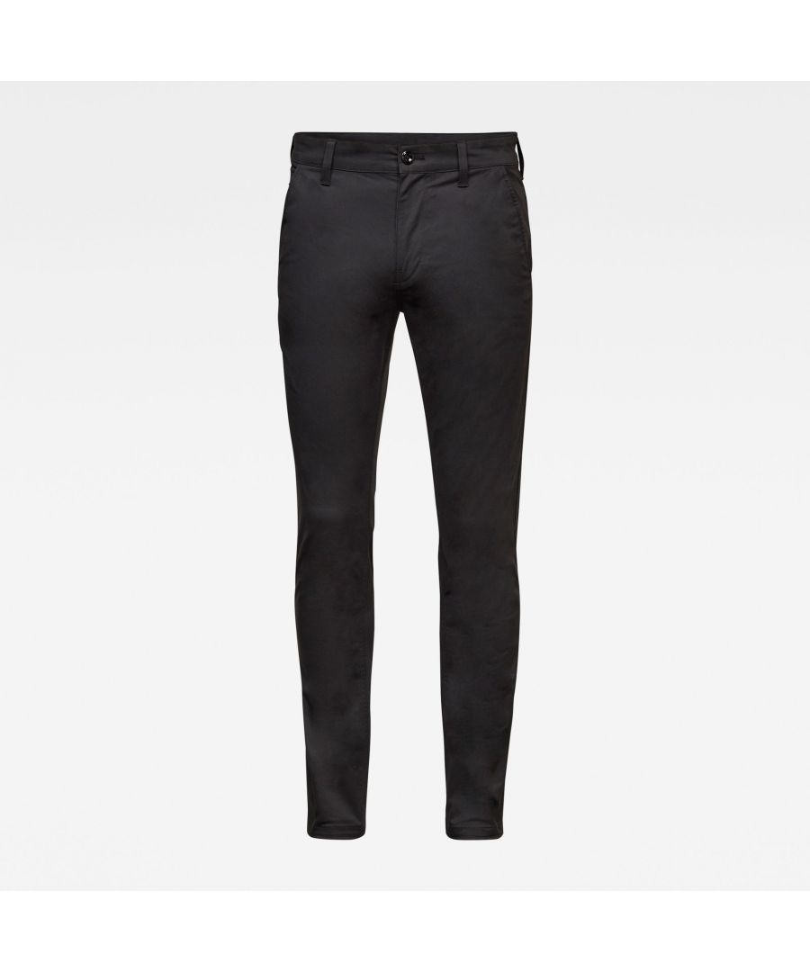 Fitted waistband. Slim legs. Shaped seams at the back side. Inset pockets at front, single welt pocket at back- button. Zip & button closure. G-Star RAW sign at the coin pocket. A finely woven twill with a soft handfeel. Vertical seams at the back side create a slim fit silhouette. The Slim chino offers inset pockets with a G-Star RAW signed coin pocket. One button closed welt pocket is added to the back side. Compact woven twill