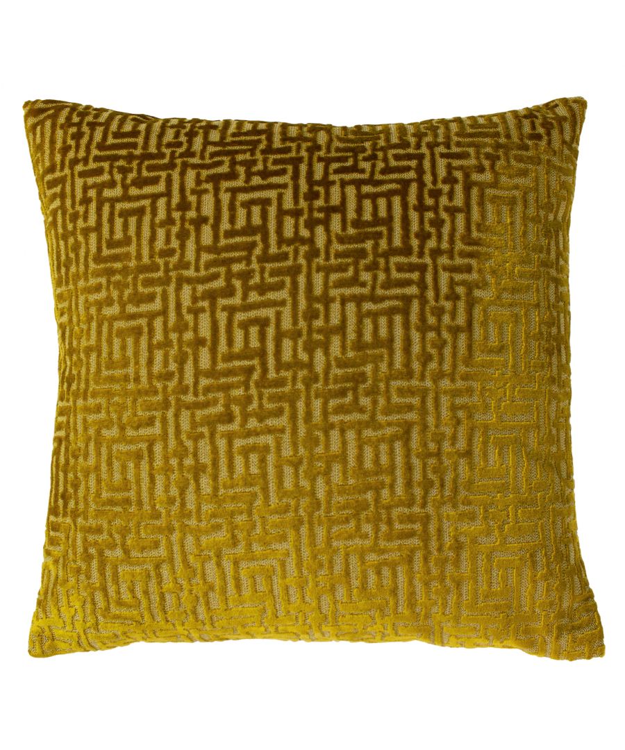 The Delphi cushion features a maze-like geometric design on a faux-velvet jacquard. Complete with a linen-look reverse and hidden zip closure, this 100% polyester cushion will be super soft yet durable with excellent easy care properties.