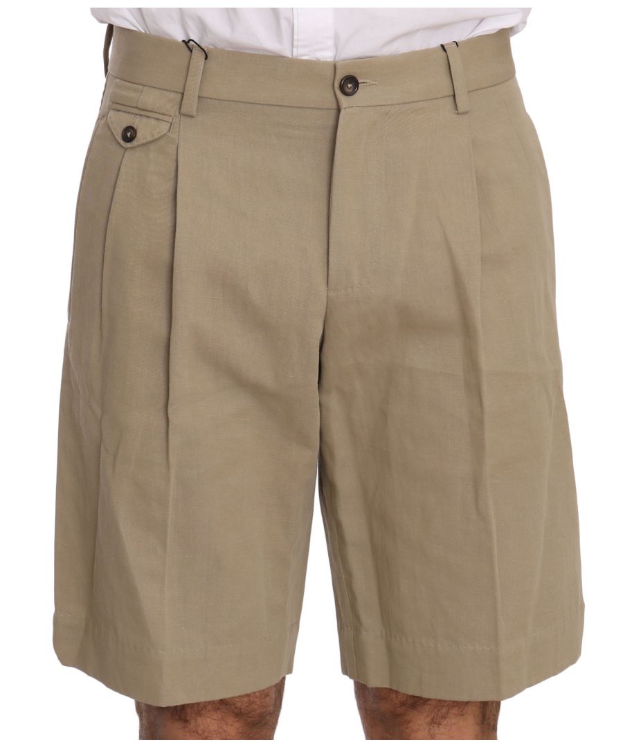 Image for Dolce & Gabbana Beige Cotton Linen Royal Bee Shorts  Chinos