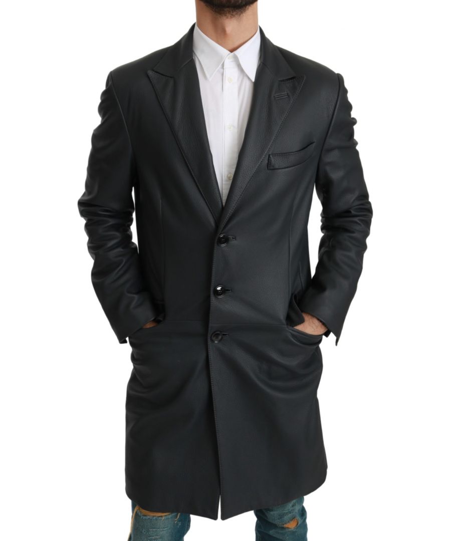 Image for Dolce & Gabbana Gray Formal Long Trenchcoat Leather Jacket