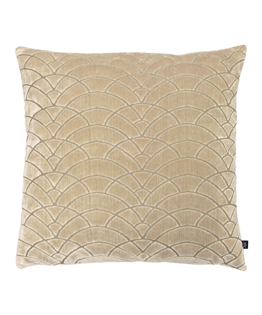 A graphic cut velvet with shimmering highlights of metallic tones filtering through the design and adding a rich luxurious touch. Complete with a bold contrasting reverse in soft velvet feel fabric, this cushion is perfect to compliment an array of textures and tones.