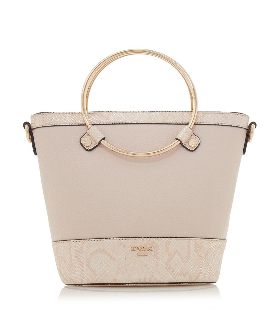 Accessorise in style with this standout Dune London Dircle shopper bag. Featuring contrasting panels, zip fastening and optional shoulder strap. Finished with a circular metallic top handle.