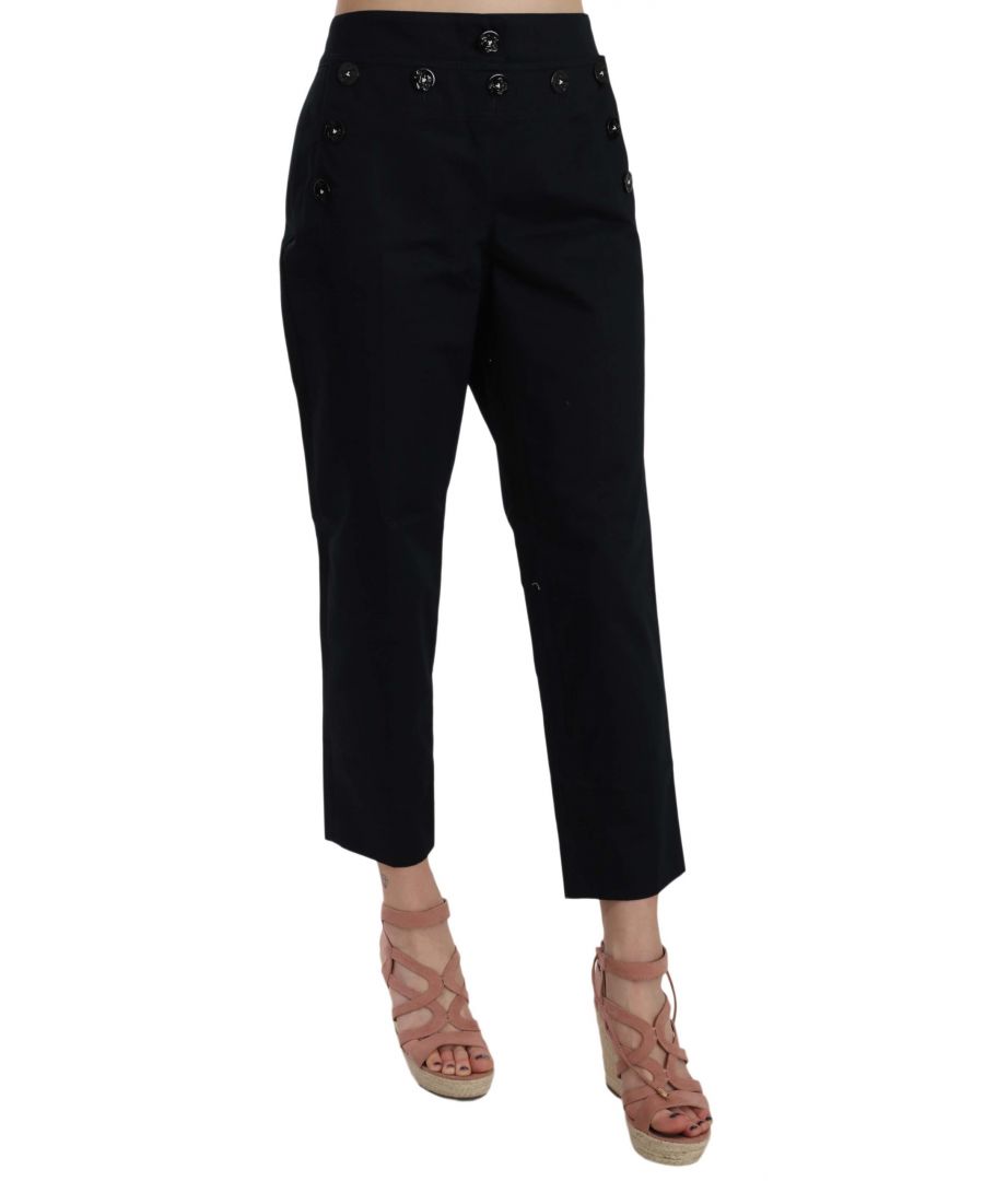 Image for Dolce & Gabbana Black Cropped Front Button Embellished Pants
