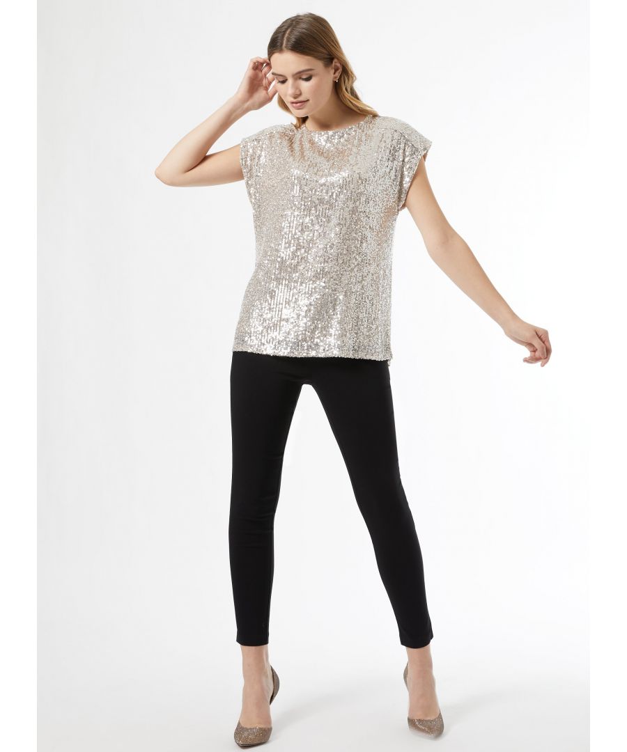 Dorothy Perkins Womens Champagne Oyster Sequin T Shirt Round Neck Blouse - Cream Size 16