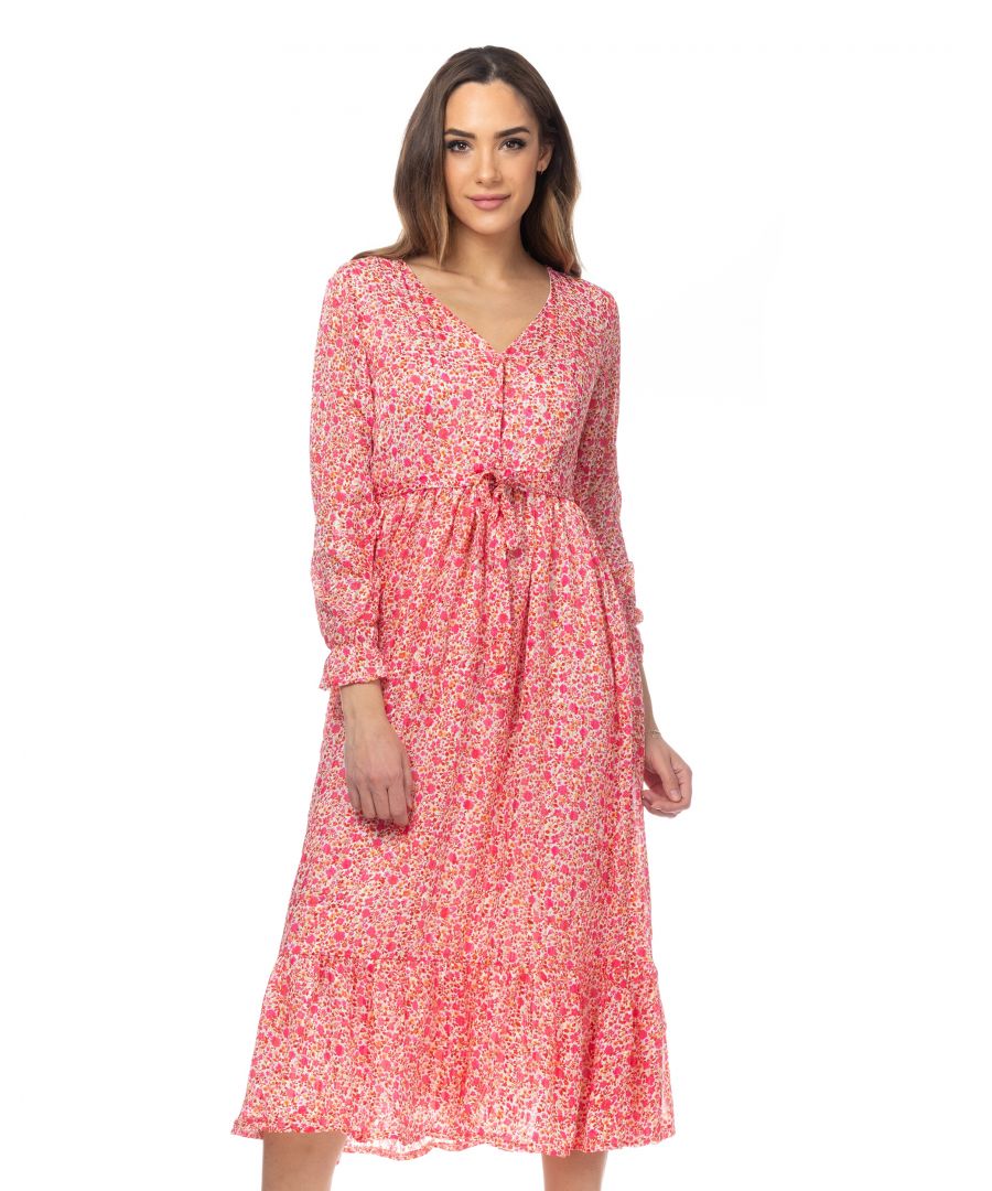 Image for Long Floral Dress With Lurex V Neck And Elastic Waist