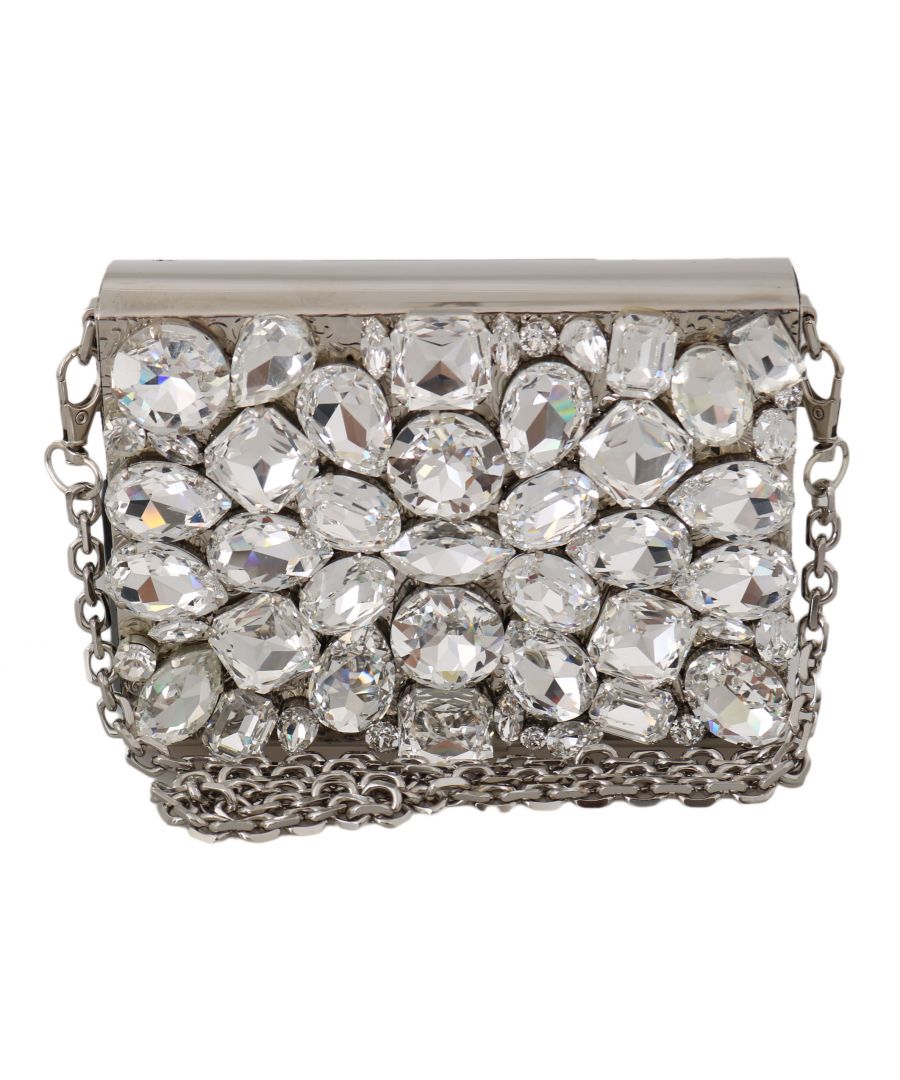 Image for Dolce & Gabbana Silver Metal Crystal Clutch Purse Cross Body BOX Bag