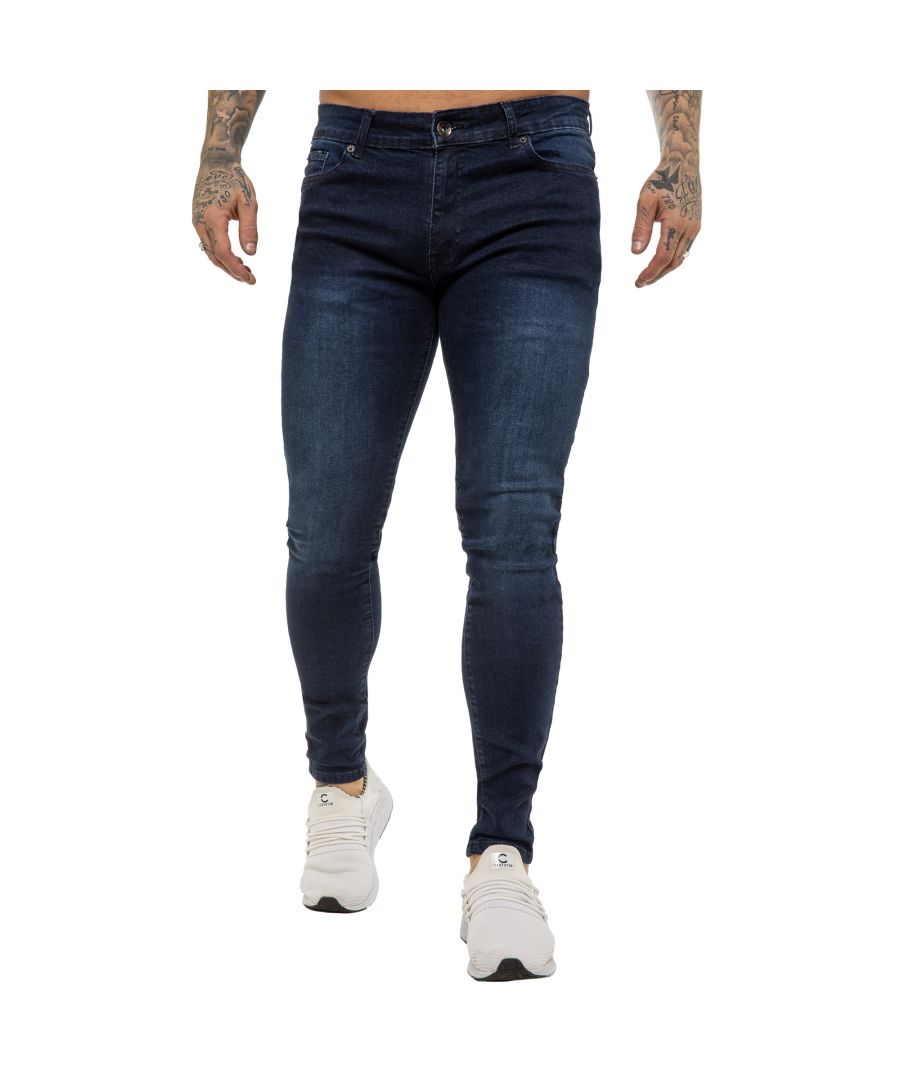 These Enzo Skinny Super stretch denim jeans feature a zip fly fastening, Logo Branding to Back Waist Patch, Two Front pockets, two back pockets.