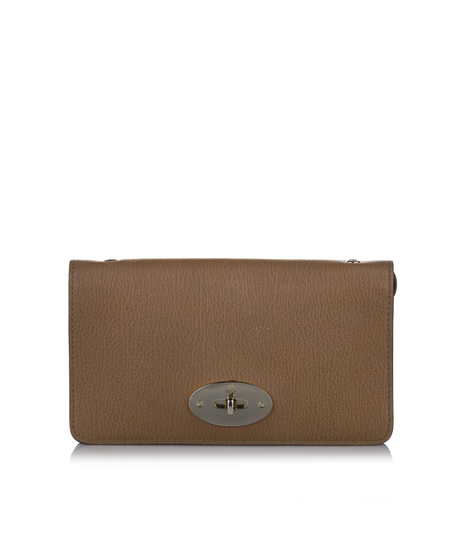 VINTAGE. RRP AS NEW. This wallet on chain features a leather body, a gold-tone chain strap, a top flap with turn lock closure, and interior zip and slip pockets.Exterior back is discolored. Exterior front is discolored. Buckle is scratched. Lock is scratched and tarnished. Interior lining is discolored.\n\nDimensions:\nLength 12cm\nWidth 20cm\nDepth 1cm\n\nOriginal Accessories: Shoulder Strap, Box\n\nSerial Number: ZL 1\nColor: Brown\nMaterial: Leather x Calf\nCountry of Origin: CHINA\nBoutique Reference: SSU94852K1342\n\n\nProduct Rating: GoodCondition