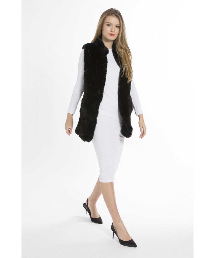 Image for Hand Knitted Faux Fur Long Gilet