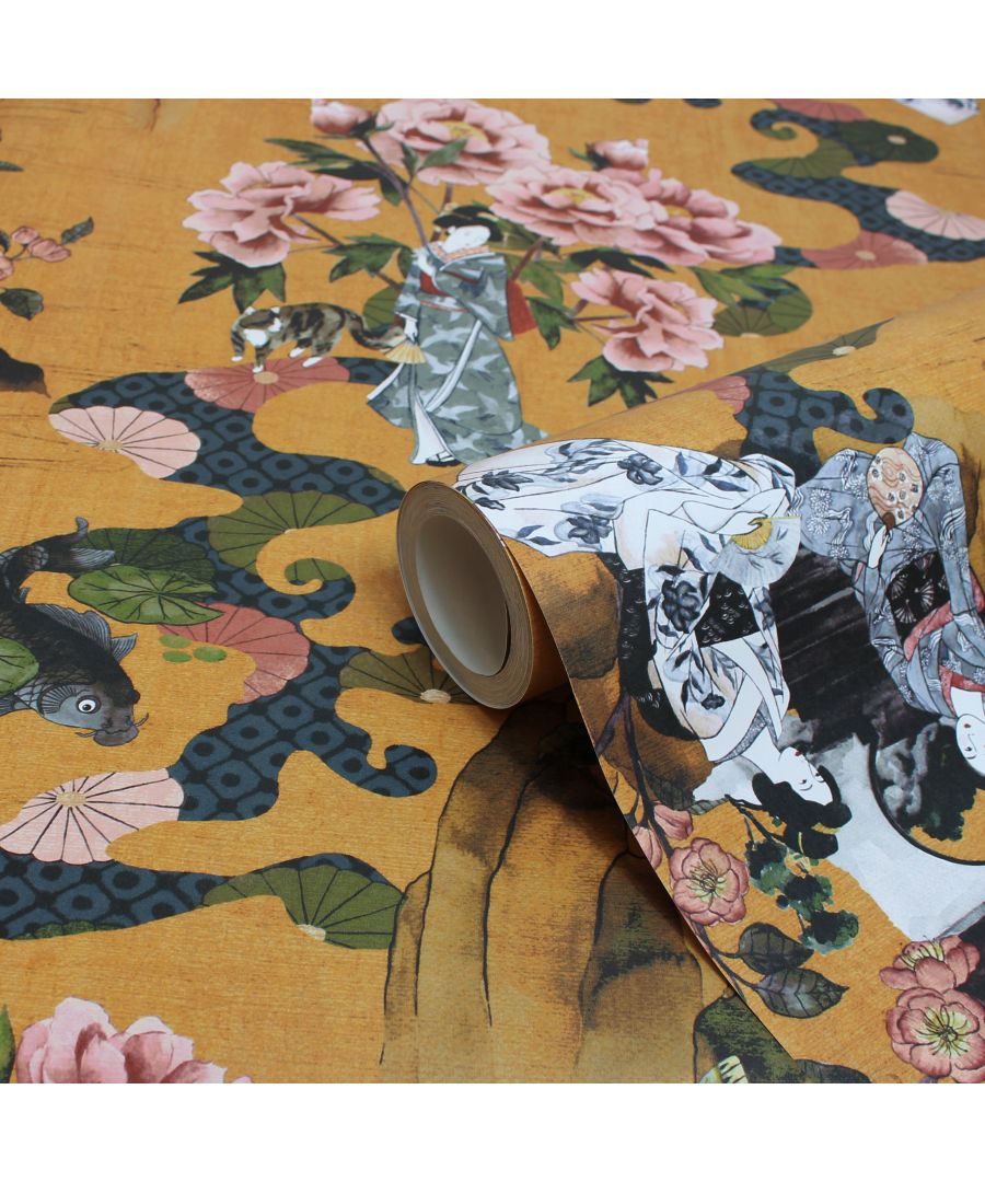 Frozen in time, elegant Geisha women wander through the gardens of Japan in this traditional style wallpaper. Immerse your space in the softness of this beautiful Japanese paradise. This wallpaper is a paste the wall application; simply paste the wall, hang your paper, and leave to dry. Each roll is 10m long and 53cm wide. Pattern repeat: 35cm Offset. Our Geisha wallpaper can be used to paper the whole room or to create an eye-catching feature wall. This wallpaper is also wipeable so that any light marks can be dabbed away.