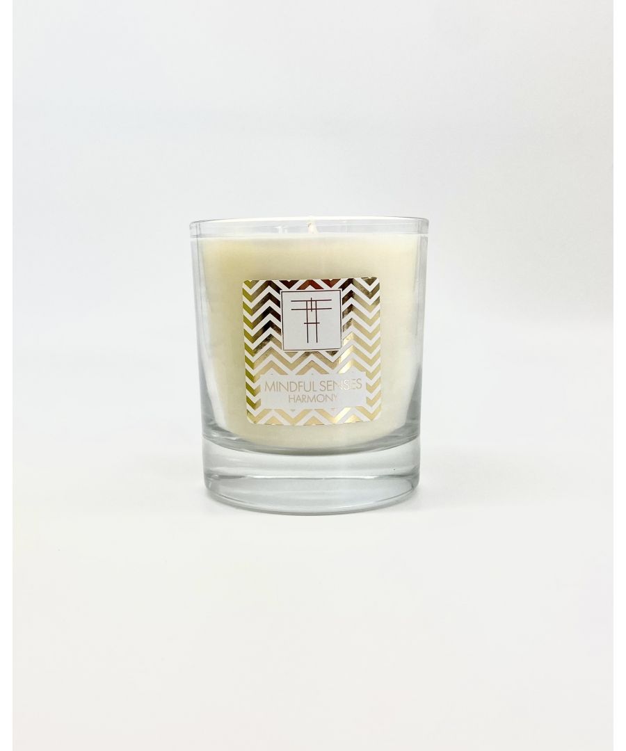 Created to create a calm and restorative enviroment, Mindful senses Candles are emotive triggersof colour, scent and mood. Find harmonious balance and calm amidst the turmoil with this Harmony Candle. Created to open your mind and restore your resilience, this mellow and refreshing candle is scentedwith notes of mandarin, basil, orange, spearmit, tea, patchouli and cedarwood.\n\n100% Natural  organic Soy wax.\n\n100% British designed,cratfed and manufactured.\n\nSize 300cl 45+ Hour burn time.
