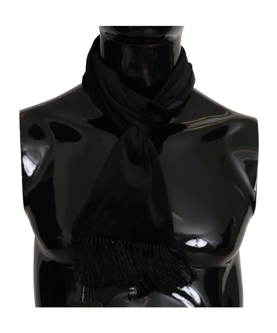 Image for Dolce & Gabbana Black Cotton Silk Fringes Wrap Scarf