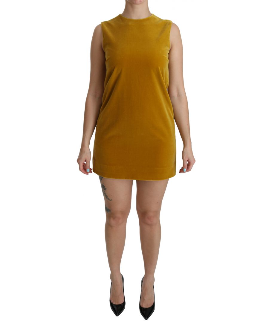 Dolce & Gabbana Womens Mustard Velvet Stretch Shift Mini Dress - Brown - Size Small