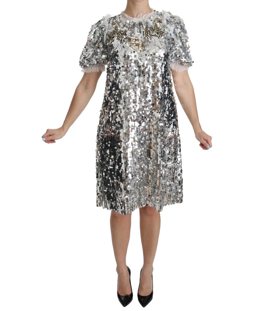 Image for Dolce & Gabbana Silver Sequined Crystal Shift Gown Dress
