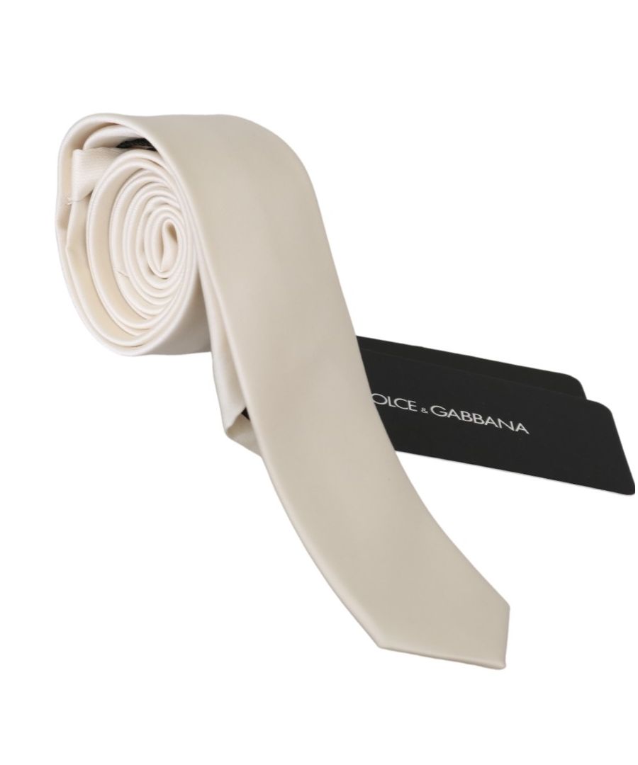 Image for Dolce & Gabbana White Solid Slim Mens Necktie Accessory 100% Silk Tie