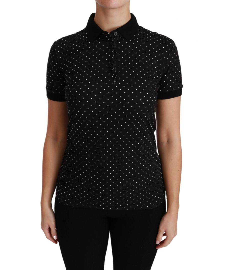 Image for Dolce and Gabbana Black Dotted Collared Polo Shirt Cotton Top