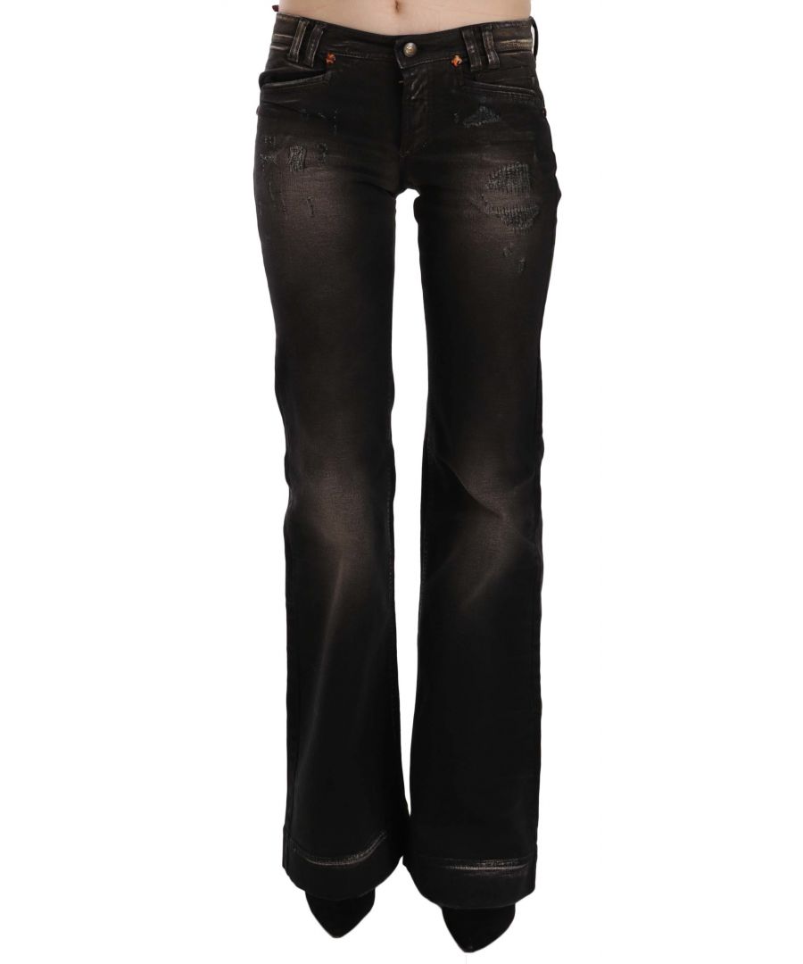 Image for Just Cavalli Brown Washed Ripped Low Waist Boot Cut Denim Jeans